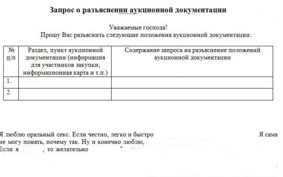 Запрос на разъяснение аукционной документации по 44 фз образец